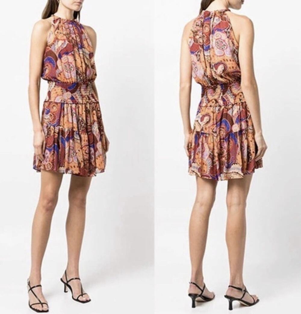 NWOT A.L.C. Cory Terracotta Paisley Print Blouson Mini Dress Womens size 2